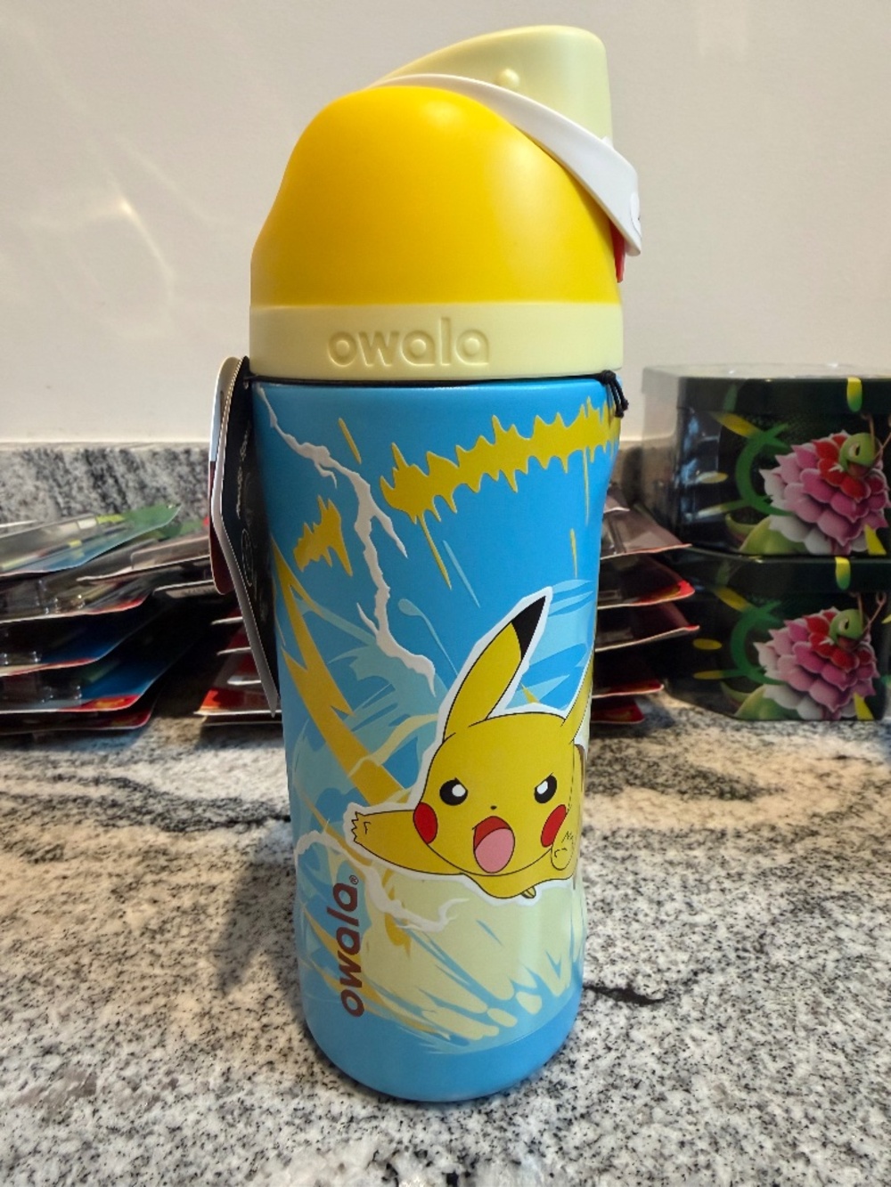 Owala FreeSip Pokemon Pikachu 16oz Water Bottle Flip Lock Straw Blue/Yellow